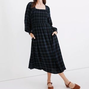 Madewell Lightspun Lucie Long-Sleeve Smocked Midi Dress in Livonia Plaid